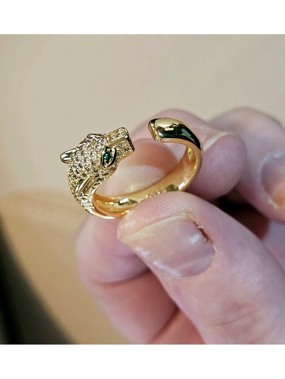 Leopard Panther Ring Size 8.5 Gold-plated Pavé CZ Adjustable Wrap